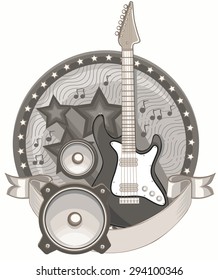 Rock guitar monochrome emblem