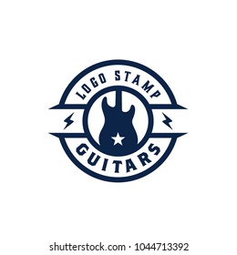 Rock Guitar Music Band Emblem Badge Label Stamp logo design vector