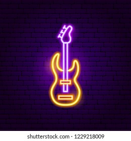 Rock Guitar Neon Sign. Vector Illustration of Music Promotion.