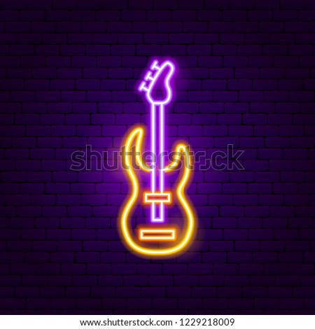 Rock Guitar Neon Sign. Vector Illustration of Music Promotion.