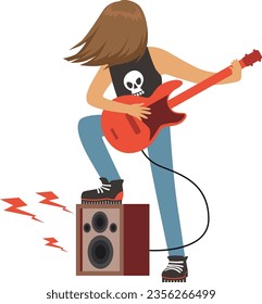 Rock guitar player. Punk musician cartoon character