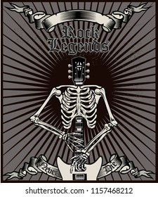 Rock guitar skeleton drawing art