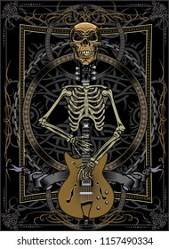Rock guitar skeleton drawing art