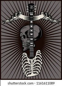 Rock guitar skeleton drawing art