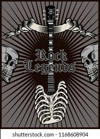 Rock guitar skeleton drawing art