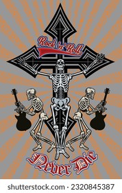 Rock guitar skeleton drawing art
