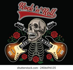 Rock guitar skeleton drawing art