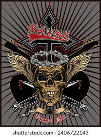 Rock guitar skeleton drawing art
