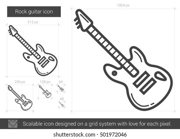 Rock guitar vector line icon isolated on white background. Rock guitar line icon for infographic, website or app. Scalable icon designed on a grid system.