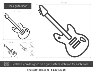 Rock guitar vector line icon isolated on white background. Rock guitar line icon for infographic, website or app. Scalable icon designed on a grid system.