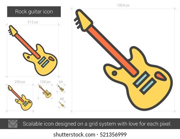 Rock guitar vector line icon isolated on white background. Rock guitar line icon for infographic, website or app. Scalable icon designed on a grid system.