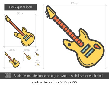 Icono de línea vectorial de guitarra rock aislado en fondo blanco. Icono de la línea de guitarra rock para infografía, sitio web o aplicación. Icono escalable diseñado en un sistema de cuadrícula.
