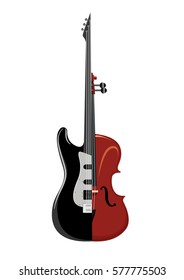 Rock guitar and violin. Isolated musical instrument on white background. Classic and Rock concept. Vector illustration