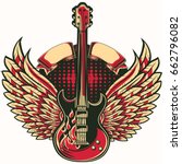 Rock guitar winged emblem