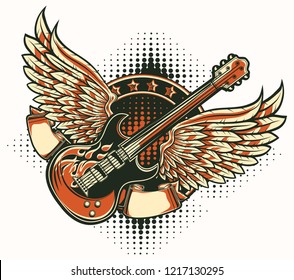 Rock guitar winged emblem