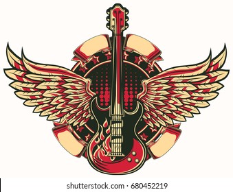 Rock guitar winged emblem