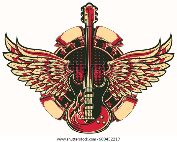 Rock Guitar Winged Emblem Stock Vector (Royalty Free) 680452219