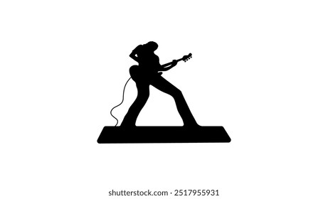 rock guitarist at concert, black isolated silhouette