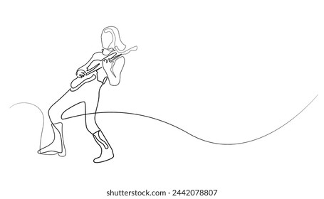 guitarrista de rock de línea continua.guitarrista actuando en el escenario línea única vector.guitarra jugando pose en una línea dibujo