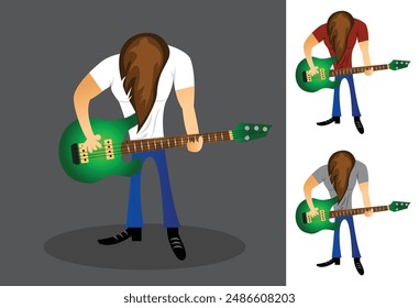 Rock Guitarist with Long Hair. Music and art concept vector