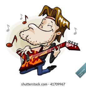 Rock Guitarist on stage. Detailed cartoon vector series in isolated white.