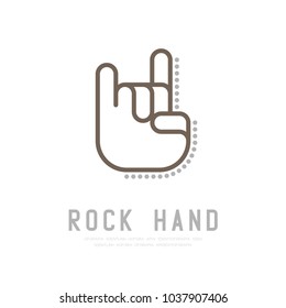 Rock Hand finger with dot shadow logo icon, sign language concept outline stroke flat design brown and grey color illustration isolated on white background with copy space, vector eps 10