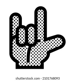 Rock Hand Gesture. Hand Horns. Icon Filled with Dots.