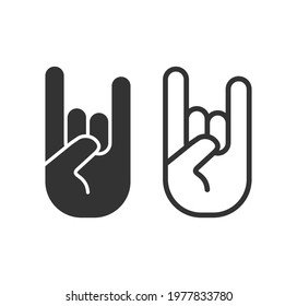 Rock hand gesture icon. Devil horns sign. Heavy metal music symbol. Mouse click cursor logo silhouette. Vector illustration image.