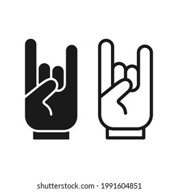Rock hand gesture icon. Devil horns sign. Heavy metal music symbol. Mouse click cursor logo silhouette. Vector illustration image.