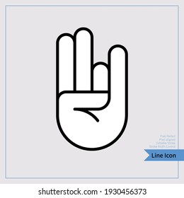 Rock hand gesture, Music festival concept, rock and roll sign, hard rock or heavy metal hand icon. Thin line icon. pixel-aligned, Pixel Perfect, Editable Stroke, Easy Scalablility. 8x, 256px.