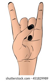 Rock hand gesture on white background