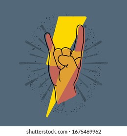Rock hand, gesture symbol. Heavy metal or rock n roll sign with flash. Vector illustration EPS 10