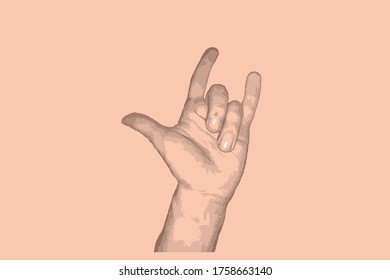 Rock hand gesture. Vector graphics and design. For printing on t-shirts