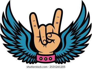 Rock hand gesture with wings vector illustration