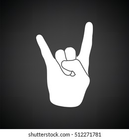 Rock hand icon. Black background with white. Vector illustration.