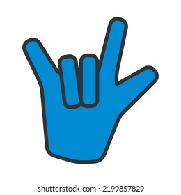 Rock Hand Icon. Editable Bold Outline With Color Fill Design. Vector Illustration.