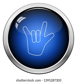 Rock Hand Icon. Glossy Button Design. Vector Illustration.