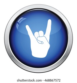 Rock hand icon. Glossy button design. Vector illustration.