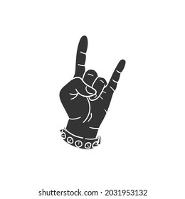 Rock Hand Icon Silhouette Illustration. Horn Gesture Vector Graphic Pictogram Symbol Clip Art. Doodle Sketch Black Sign.