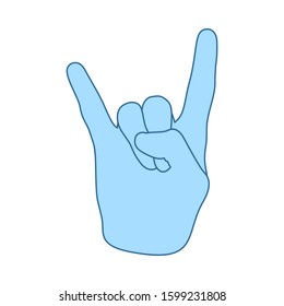 Rock Hand Icon. Thin Line With Blue Fill Design. Vector Illustration.