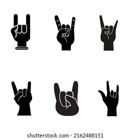 Juego de vectores de icono Rock Hand. colección de signos de ilustraciones de rock y roll. símbolo o logo de un concierto de rock.