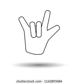 Rock hand icon. White background with shadow design. Vector illustration.