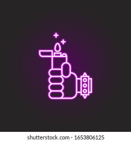 rock, hand, lighter, bracelet, fire neon style icon. Simple thin line, outline vector of rock and roll icons for ui and ux, website or mobile application