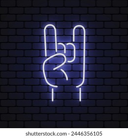 Rock hand neon, great design for any purposes. Vector illustration