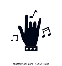 mano de rock con notas estilo de silueta diseño ícono de música melodía canción musical arte musical y tema de composición Ilustración vectorial