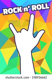 Rock hand on colorful triangle background