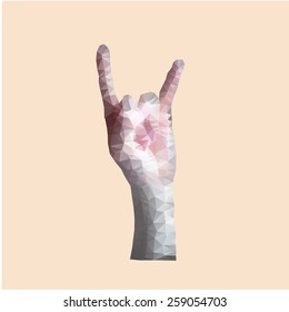 rock hand on yellow background. Vector illustration. 