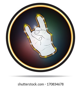 Rock hand sign in circle shape. Vector icon. Isolated on white background.