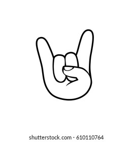 Rock. Hand sign of the horns. Black on white contour icon