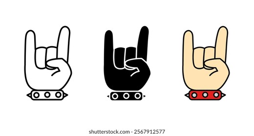 Rock hand sign icon. Horn gesture vector illustration. Cool fingers symbol. Heavy metal punk arm with spikes bracelet pictogram. Goat palm concept. Rock hand sign isolated concept.